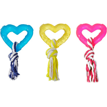 FLAMINGO DOG TOY WEDDA HEART WITH ROPE MULTIPLE COLOURS